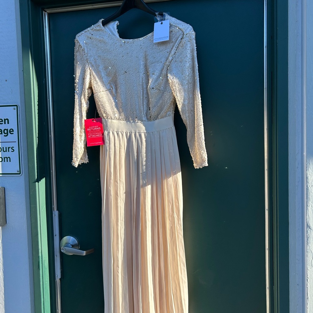 Little Mistress Cream and Silver Sequin Dress